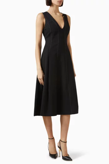 Contrast Topstitching Dress in Wool