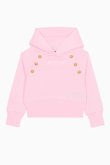 Embellished Button Logo Hoodie in Cotton