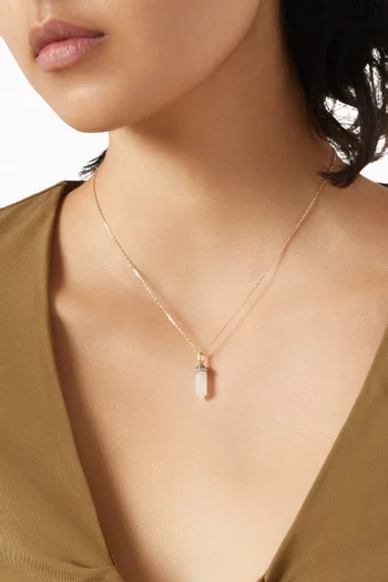 Chakra Small Milky Quartz & Diamond Necklace in 18kt Yellow Gold