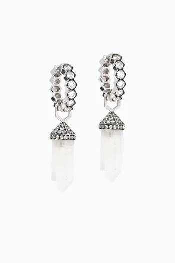 Chakra Small Milky Quartz & Diamond Earrings in 18kt White Gold