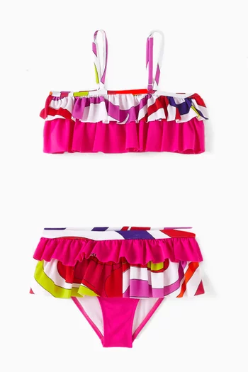 Printed Ruffle Bikini in Stretch Nylon