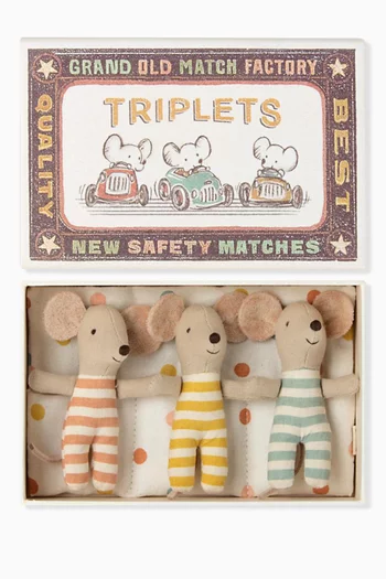 Baby Mic Triplets in Matchbox Bed