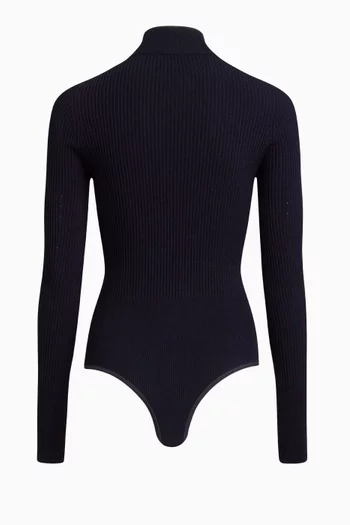 Rib-knit High-neck Bodysuit in Viscose Blend