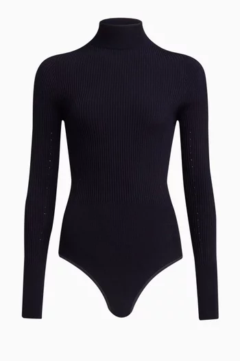 Rib-knit High-neck Bodysuit in Viscose Blend