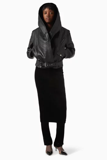 Hooded Biker Jacket in Leather