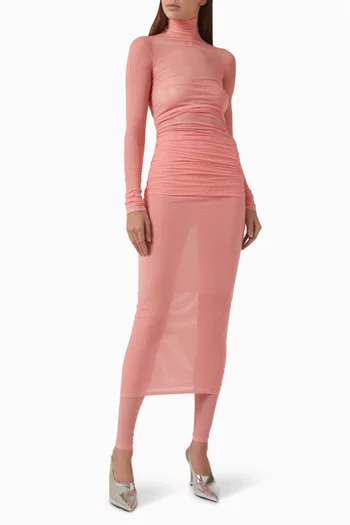 Fine Rib-knit Midi Skirt in Stretch Nylon