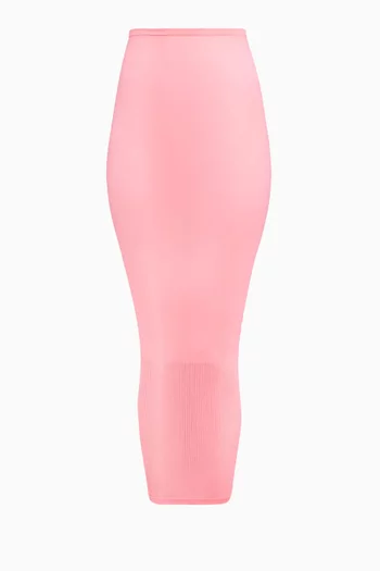 Fine Rib-knit Midi Skirt in Stretch Nylon