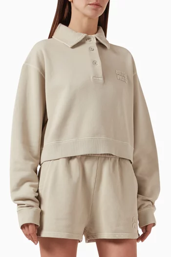 Logo Cropped Polo Shirt in Cotton Jersey