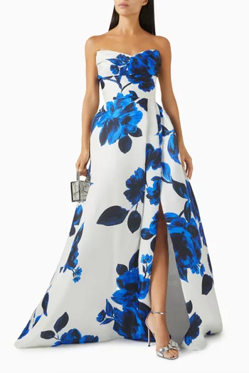 Floral Slit Ball Gown in Pique Gazar