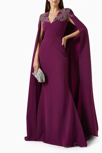 Dalia Embellished Cape Dress in Crepe