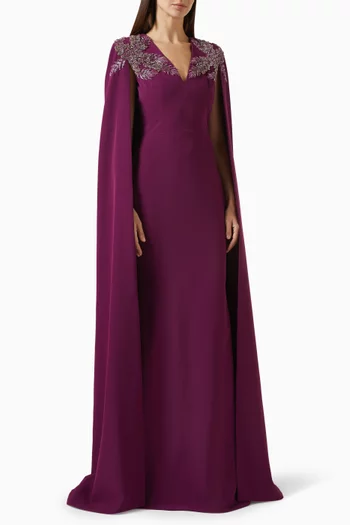 Dalia Embellished Cape Dress in Crepe