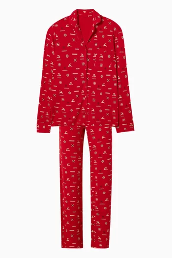 طقم بيجاما بأكمام طويلة وأزرار