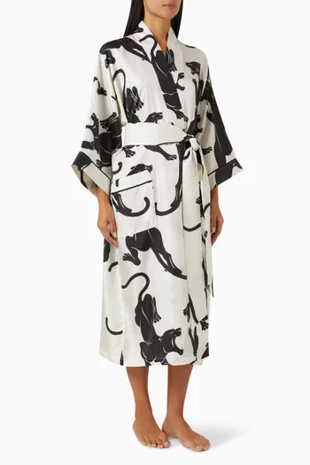 Sabine Panther Robe in Silk-satin