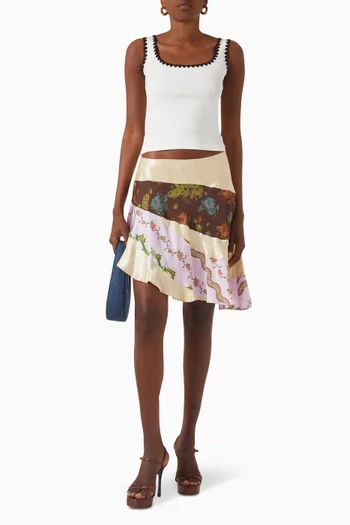 Zeliana Asymmetric Patchwork Mini Skirt in Viscose