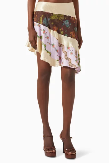 Zeliana Asymmetric Patchwork Mini Skirt in Viscose