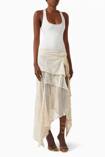 Marcela Asymmetric Maxi Dress in Jersey & Lace