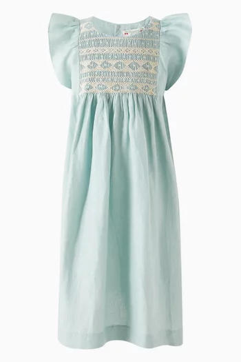 Emeraude Smocked Dress in Linen
