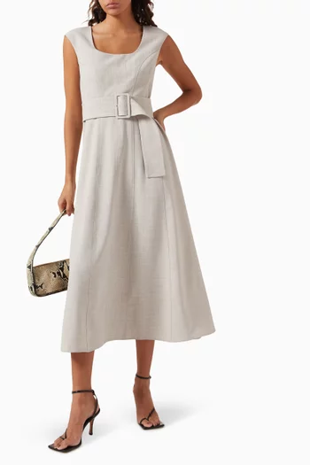 Belted Dress in Mélange Fabric