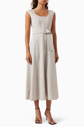 Belted Dress in Mélange Fabric