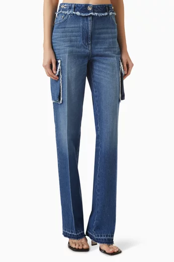 Frayed Cargo Jeans in Denim