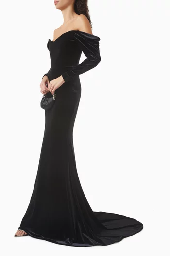 Off-shoulder Gown in Velvet