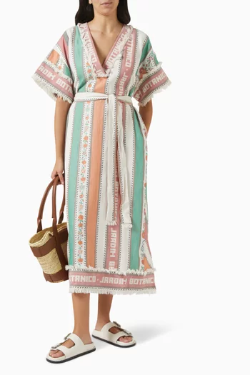 Botanico Fringe Belted Kaftan in Cotton