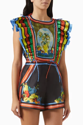 بلوزة برونو بأكمام فراشة مزيج بوليستر معاد تدويره