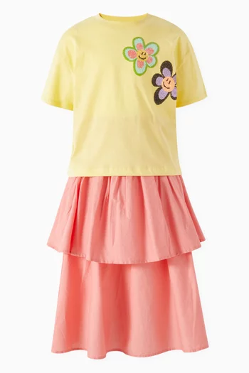 Brenna Tiered Midi Skirt in Cotton-poplin