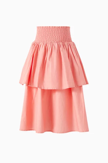 Brenna Tiered Midi Skirt in Cotton-poplin