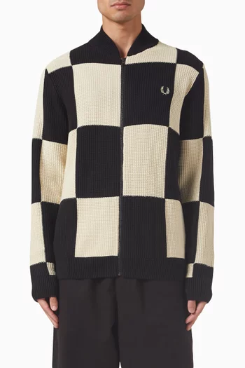 Textured Chequerboard Cardigan in Cotton-knit
