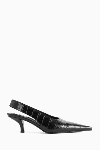 Classic 55 Slingback Pumps in Croc-embossed Leather