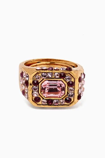 Emerald Cut Crystal Ring in Gold-tone Brass
