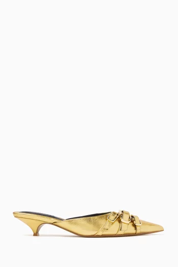 The Emma 35 Kitten Mules in Metallic Leather