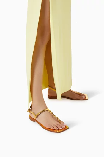 T-strap Sandals in Laminated Leather