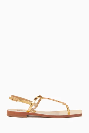 T-strap Sandals in Laminated Leather