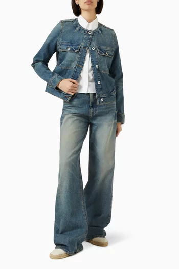 Collarless Jacket in Stretch Japanese Denim