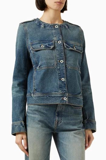 Collarless Jacket in Stretch Japanese Denim