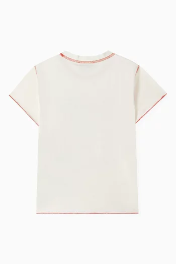 Printed Contrast-stitch T-shirt in Cotton