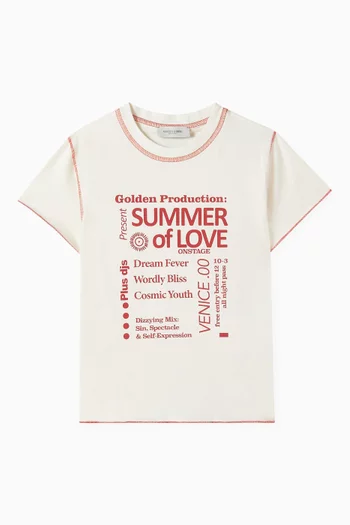 Printed Contrast-stitch T-shirt in Cotton