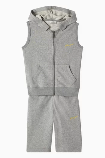 Logo-embroidered Sleeveless Hoodie in Cotton