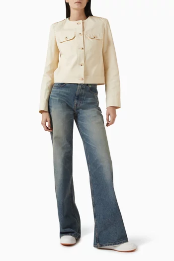 Collarless Jacket in Cotton Blend