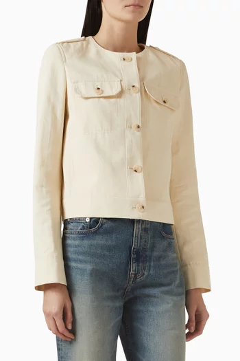 Collarless Jacket in Cotton Blend