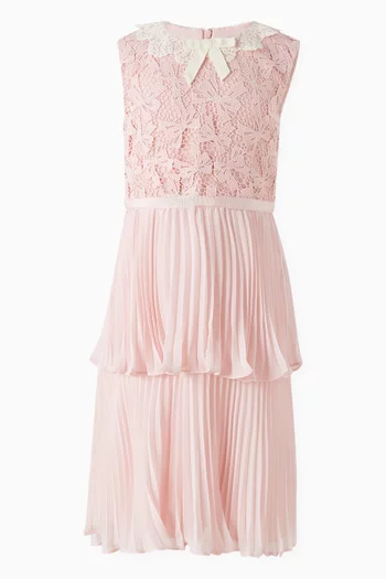 Lace Pleated Dress in Chiffon