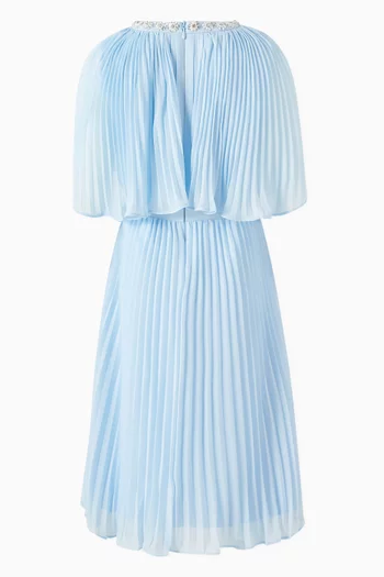 Embellished Pleated Cape Dress in Chiffon