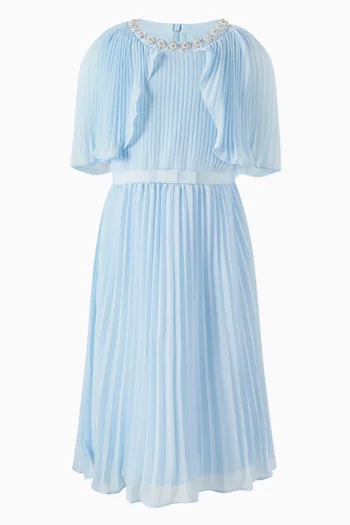 Embellished Pleated Cape Dress in Chiffon