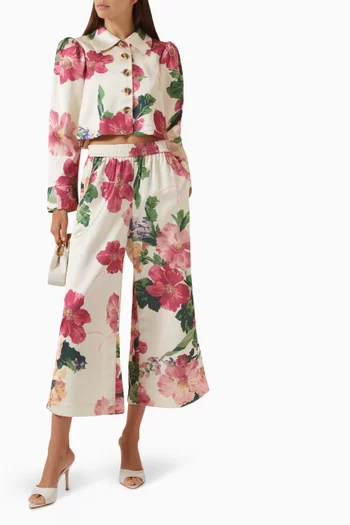 Floral-print Tailored Bermuda Pants in Satin