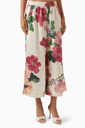 Floral-print Tailored Bermuda Pants in Satin