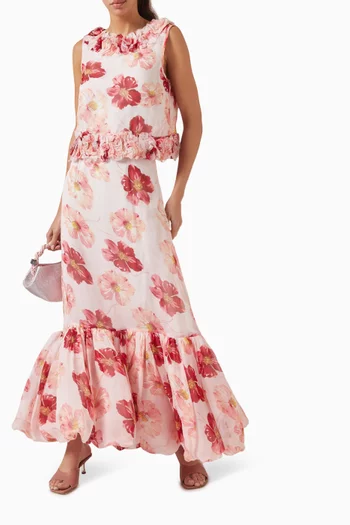 Floral-print Ruffle Top in Viscose