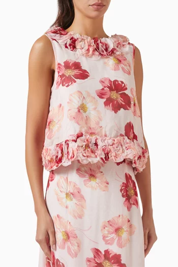 Floral-print Ruffle Top in Viscose