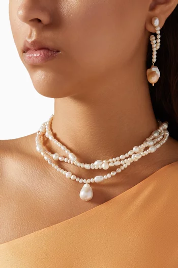 قلادة اواسيس مزينة باللؤلؤ فضة مطلية ذهب عيار 18